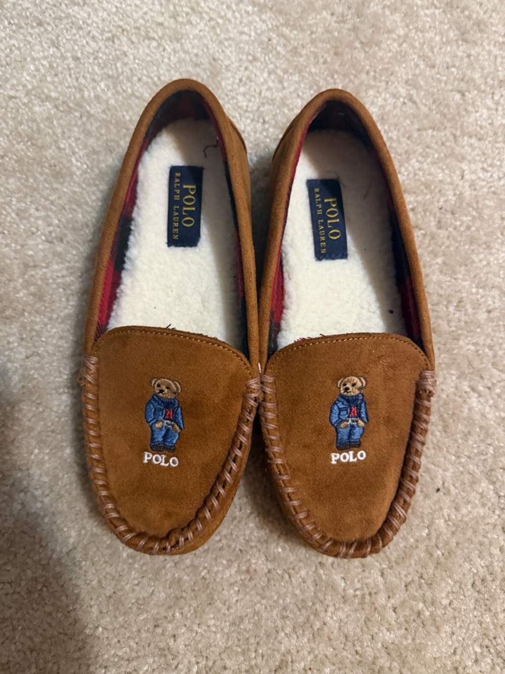 Polo Ralph Lauren Bear Suede Moccasin Slippers - Chestnut Brown